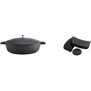 MasterClass 5L Schwarze flache Kasserolle mit MasterClass hitzebeständigen Griffen aus Silikon für Pfanne und Deckel (3St.)