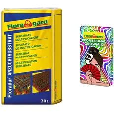 Floragard Grow Mix 1 Anzucht- und Aussaaterde mit Perlite 70 Liter & Professional Growmix 70 Liter – Topfsubstrat mit Perlite – mit Trichoderma für die natürliche Stärkung der Pflanze