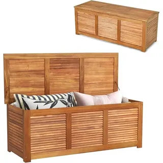 Gartenbox, 178L Auflagenbox mit Sitzbank & Deckel, Aufbewahrungsbox mit Stauraum, Kissenbox outdoor aus Akazienholz, Gartentruhe Auflagentruhe Holztruhe für Garten, Balkon, Terrasse, Natur