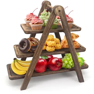 JJoexyfit 3 Tier servieren Tablett hölzerne Cupcake Stand, Holz Cupcake Stand 3 Tier Dessert Display Servierplatten für Party Geburtstag Hochzeit (Holz)