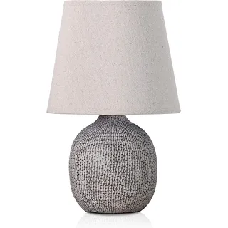 BRUBAKER Tischlampe Nachttischlampe - 28,5 cm - Braun/Beige - Keramik Lampenfuß mit Struktur - Baumwoll Schirm Beige