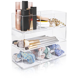 TIE-DailyNec Kosmetik Organizer Set Make Up Organizer aus Acryl Schubladen Ordnungssystem mit 7 Fächern Stapelbarer Schminktisch Organizer Aufbewahrungsboxen für Nagellacke, Accessoires, Schmuck