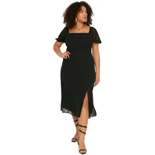 TRENDYOL Damen Trendyol Woman Plus Size Midi A-line Regular Fit Woven Plus Size Dress Kleid Casual, Schwarz, 44