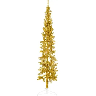 The Living Store Künstlicher Halb-Weihnachtsbaum mit Ständer Schlank Gold 180 cm - Gold