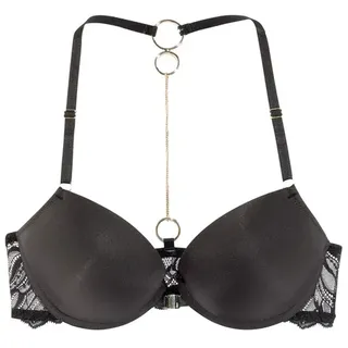 LASCANA LASCANA, Push-up-BH mit extravagantem Rücken aus Spitze, und modischen Ringen, sexy Dessous, schwarz,