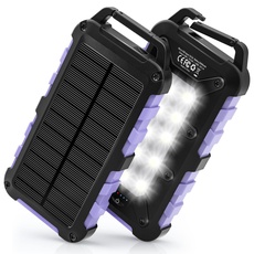 Solar Power Bank 20000mAh, PD 15W Schnellladegerät USB C Portable Solar Ladegerät mit 3-Ausgängen und 10-LED, externer Akku für Smartphones Tablets im Freien