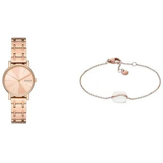 Skagen Damenuhr Signatur Lille und Armband Sofie Sea Glass, Roségold Edelstahl, Set