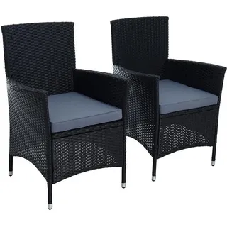 Rattan Gartensessel Polyrattan Stuhl Gartenstuhl 2er Set Garten Sessel Schwarz - Schwarz