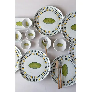 Hermia Concept, NNMOD14KH880740, Frühstücksset (14-teilig), 100 % PORZELLAN, Weiß, 24 x 31 x 24 cm - Weiß, Grün