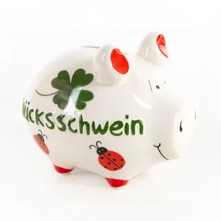 Logbuch-Verlag Sparschwein Glücksschwein aus Keramik 12,5 cm Glücksbringer Geschenk Hochzeit Geburtstag Silvester Neujahr