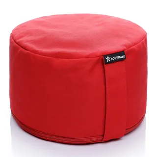 BODYMATE Extra-Hohes Yogakissen rund 31cm Durchmesser 20cm hoch Red-Wine, Buchweizen-Spelz Füllung, Maschinenwaschbarer Bezug 100% extra dicker Baumwolle, Meditationskissen, Sitzkissen, Bodenkissen