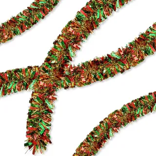 TOPWAYS Weihnachtsgirlanden Rot Grün Gold, 5M/16.5 Zoll Lametta Weihnachtsbaum, Lametta Girlande Weihnachten, Weihnachtsdeko Lametta für Weihnachtsbaum Weihnachtsfeier Türen Fenster und Treppen