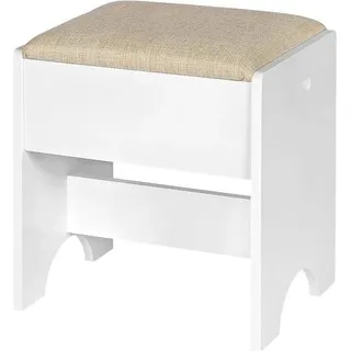 Schminkhocker – Gepolsterter Ankleidestuhl mit Leinensitz – 40 x 30 x 45 cm – Stabiles MDF-Gestell – Für Schminktisch, Schlafzimmer oder Wohnzimmer – Beige & Weiß – Kompakt & Elegant