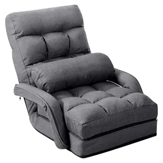 Bodensofa mit Schlaffunktion, klappbarer Bodenstuhl mit Armlehnen und Kissen, Klappsessel mit verstellbarer Rückenlehne, Klappsofa Schlafsessel für Wohnzimmer und Büro (Grau)