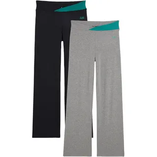 Sporthose BONPRIX "Baumwoll-Sporthose, Bootcut (2er Pack)", Damen, Gr. 52/54 (XXL), N-Gr, grau meliert, schwarz, Obermaterial: 95% Baumwolle, 5% Elasthan, regular fit, Hosen Sporthose, aus Stretch-Material, Regular Fit, Bootcut-Design, sportlicher Stil