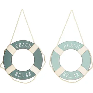 Deko Rettungsring Holz Maritim Blau 17cm 2er Set, 2 Stück - Blau