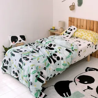 Panda garden blue Bettbezug set 2 teiliges 155 x 220 cm 100% Baumwolle Hergestellt in Europa - Blau