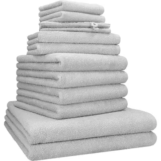 Betz Berlin Handtuch-Set 12-teilig – 100% Baumwolle – Oeko-TEX® Zertifiziert – extra saugfähig & weich – hohe Grammatur – Duschtücher, Handtücher, Gästetücher & Waschhandschuhe Farbe Silbergrau