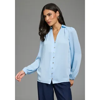 Laura Scott Klassische Bluse in crinkle Optik, für einen leichten Knitter-Effekt, bügelfrei, hellblau