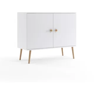 NATURA Kommode 100cm Weiß Matt Sideboard Boho Echtholz Buche Soft-Close Lieferung Wohnung - Weiß