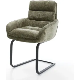 DELIFE Freischwinger Abelia-Flex mit Armlehnen Chenille Olive Freischwinger flach Schwarz - Grün