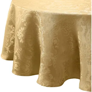Elrene Caiden Elegance Damast-Tischdecke, Polyester, Gold, 90" (Round)