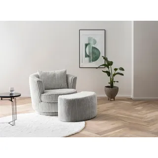Home Affaire Drehsessel MAISIE Velours/Cord 95 x 77 x 133 cm Grau mit Hocker