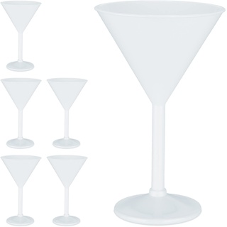 Relaxdays Martini Gläser Kunststoff, 6er Set, bruchfest & BPA-frei, Mehrweg Cocktailgläser mit Stiel, 250 ml, edel, weiß