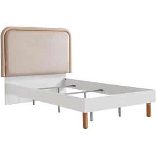 Hanah Home Stilvolles Einzelbett, Weiß, 105 x 120 x 205 cm | 100% melaminbeschichtete Spanplatte & Stoffkopfteil | Zerlegt, Matratzengröße: 100 x 200 cm