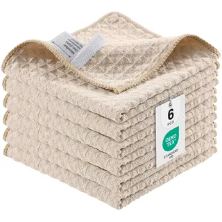 Moosfor Microfasertücher, 6er-Set, Saugfähige Fusselfrei Küchentücher Spültücher für Küche Dicke Barista Tuch Geschirrtücher Lappen, 30 x 30 cm, Beige