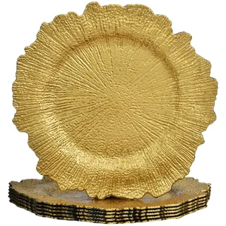 ALINK Gold Platzteller, Riffteller, Ladegerät für Speiseteller, 33 cm, Kunststoff-Ladegeräte für Hochzeiten, Weihnachten und Partys, 6 Stück-wiederverwendbar