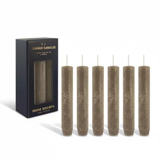 Taupe Sand kurze Stabkerzen 6er Set – 14 cm x 2,3 cm, durchgefärbte Dinnerkerzen, bis zu 8 h Brenndauer, spitz zulaufend, unparfümiert & palmölfrei – zu Weihnachten, Hochzeit & festliche Tischdeko