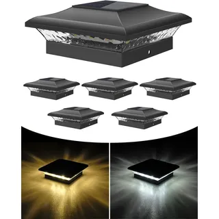 ILIKEPOW 6 Stück Solar Pfostenkappe 9x9 10x10, 2 Modi Pfostenkappen Solar, IP65 Wasserdichte Pfostenlichter Solar Pfostenlichter für Holzpfosten, Zaun, Garten (Warmweiß 3000K & Kaltweiß 6000K)