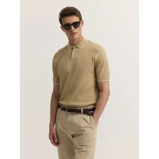 Poloshirt BUGATTI "kurzarm", Herren, Gr. XL, beige (40, beige), 50% Baumwolle, 50% Polyester, unifarben, regular fit, ohne Ausschnitt, Shirts Poloshirt, gestrickt in Regular Fit