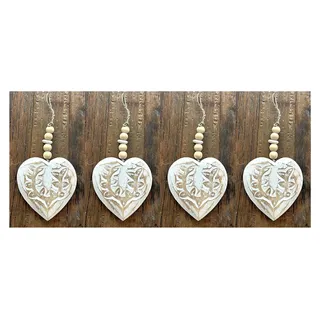 Deko Hänger Herzen Weiß Holz 4er Set 33 cm
