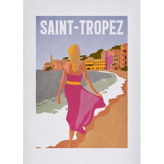 KOMAR Wandbild Vintage Travel Saint-Tropez - Größe: 50 x 70 cm - Poster, Kunstdruck, Dekoration, Wohnzimmer, Schlafzimmer