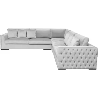 Ecksofa Silber Couch Eckgarnitur Polster Wohnlandschaft Samt Stoff Möbel Design - Silber
