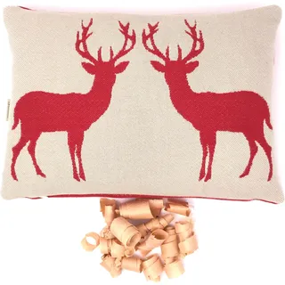 Gaidra Zirbenkissen mit Zirbenholz-späne - Jacquardgewebe aus 100% Baumwolle - Südtiroler Qualitätshandwerk - Tiroler alpiner Landhausstil - Hirsche, Rot - Beige, Doubleface - 20 x 30 cm