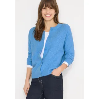 Cardigan CECIL, Damen, Gr. XL (44), blau (fountain blau melange), Strick, Obermaterial: 37% Baumwolle, 34% Polyacryl, 26% Polyester, 3% sonstige Fasern, unifarben, bequem hüftbedeckend, Rundhals, Strickjacken Cardigan, mit Knopfleiste