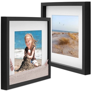 PHOTOLINI 3D-Bilderrahmen zum Befüllen 30x30 cm, Schwarz, Bilderrahmen tief mit Passepartout, 2er Set Objektrahmen für Gegenstände, stabiles MDF-Holz mit Echtglas - zum Basteln und als Geschenk