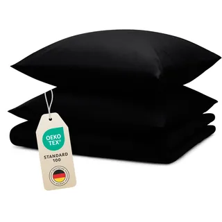 Blumtal Mikrofaser Unifarben Schwarz 155 x 220 cm + 2 x 40 x 80 cm