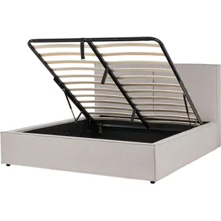 BELIANI Polsterbett Hellgrau Stoffbezug mit Hohem Kopfteil Lattenrost 160 x 200 cm Bettkasten Hochklappbar Modern Skandi Schalfzimmer Ausstattung Möbel - Grau, Schwarz