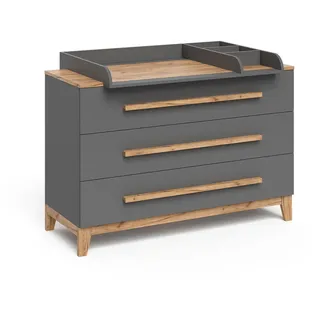 VitaliSpa Wickelkommode Malia Grau/Artisan 133.2 x 98 cm mit 3 Schubladen , Grau, Hellgrau , Holzwerkstoff , Rechteckig , 133.2x98x70 cm , Babymöbel & Kindermöbel, Babyzimmer, Wickelkommoden & Zubehör, Wickelkommoden