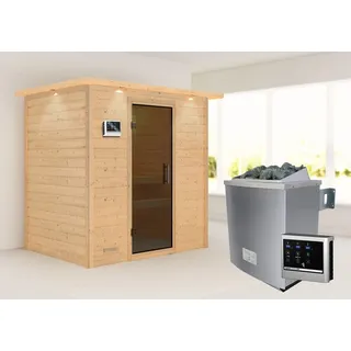 Woodfeeling Karibu Sauna Sonja inkl. 9 kW Ofen inkl. Steuergerät inkl. 8-teiligem gratis Zubehörpaket (Gesamtwert 191,92€)