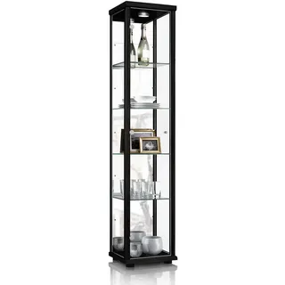 K-Möbel Glasvitrine 33/37/176 cm mit Spiegel, LED & 4 höhenverstellbaren Glasböden , Schwarz , Holzwerkstoff , Rechteckig , 37x176x33 cm , Esszimmer, Vitrinen, Vitrinenschränke