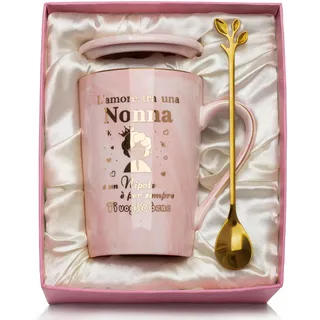 YIKILYLIFE Geschenk Oma Weihnachten, Geschenk Oma Geburtstag Keramiktasse Marmor 14 Unzen, Geschenke für Oma zu Weihnachten Kreationen kreative Geschenke Nonn-a Mug, mit Deckel, Löffel