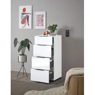 HBZ Kommode HBZ "Santorin Mehrzweckschrank mit Schubkästen, BxHxT 45x99x40 cm", weiß, B:45cm H:99cm T:40cm, Holzwerkstoff, Sideboards, Kommode, Mit 4 Schubkästen mit Softclose, Glasfront und Glasoberboden