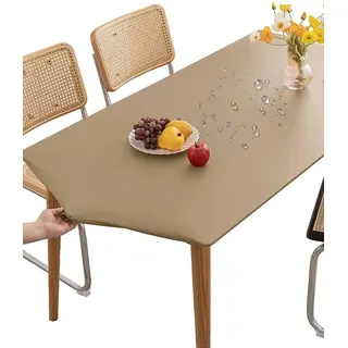 Mateju Tischdecke Abwaschbar Rechteckig 90x140cm, Outdoor Lotuseffekt PVC Gartentischdecke, Elastisch Wischbare Gummiband Tischdecke, Khaki Tischtuch Kratz-Schmutzabweisend