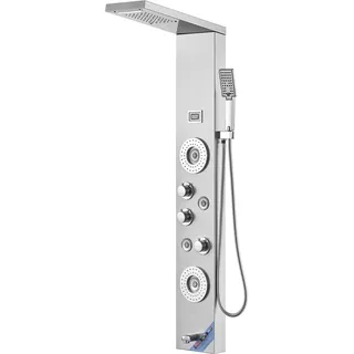 Vevor Duschpaneelsystem, 6 Duschmodi, LED- und Display-Duschpaneelturm, Regenfall, Wasserfall, 4 Körpermassagedüsen, Wannenauslauf, Handbrause, 59-Zoll-Schlauch, Wandmontiertes Duschset