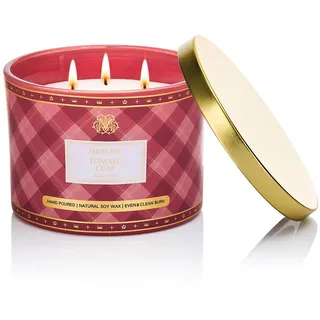 M&SENSE Duftkerze Groß Tomate Blatt|Duftkerze im Glas mit 3 Dochten|330g Natürliche Soja-Kerze Duftkerzen|65 Stunden Brenndauer|Kariertes Design Duftkerze Geschenk|Elegant Candle Gift